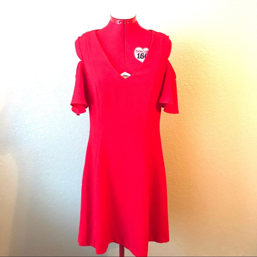 Red Cold Shoulder Fit Flare Dress